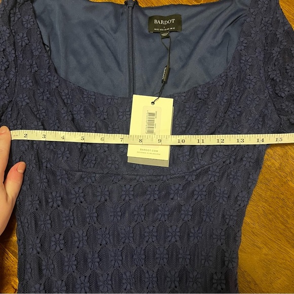 NWT Bardot Adoni Long Sleeve Lace Midi Dress L / US 8 Navy Fitted - Picture 6 of 13